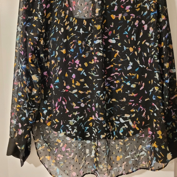 DKNY Womens Black Printed Long Sleeve V Neck Blouse Top - Picture 3 of 3
